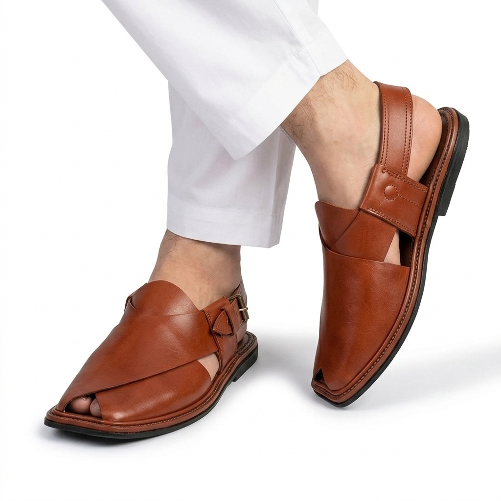 Mustard Charsadda Gol T Peshawari Chappal for men front view