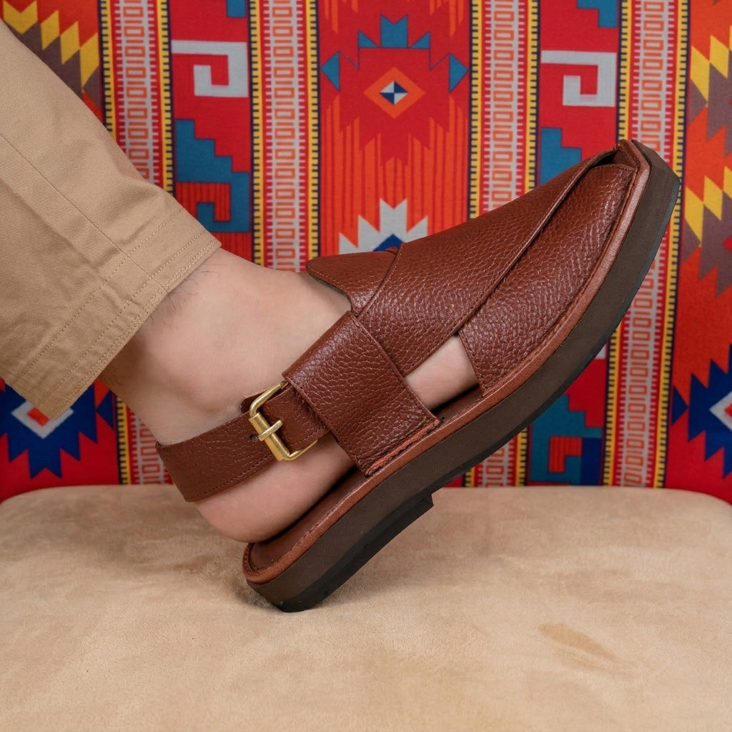 Textured mustard-brown Kaptaan Chappal side view