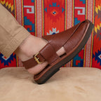 Textured mustard-brown Kaptaan Chappal side view