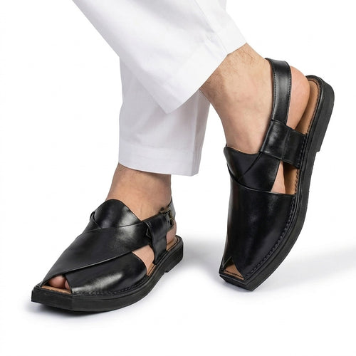 Authentic Black Kaptaan Peshawari Chappal for Men