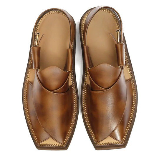 Double Shaded Brown Kaptaan Peshawari Chappal front view