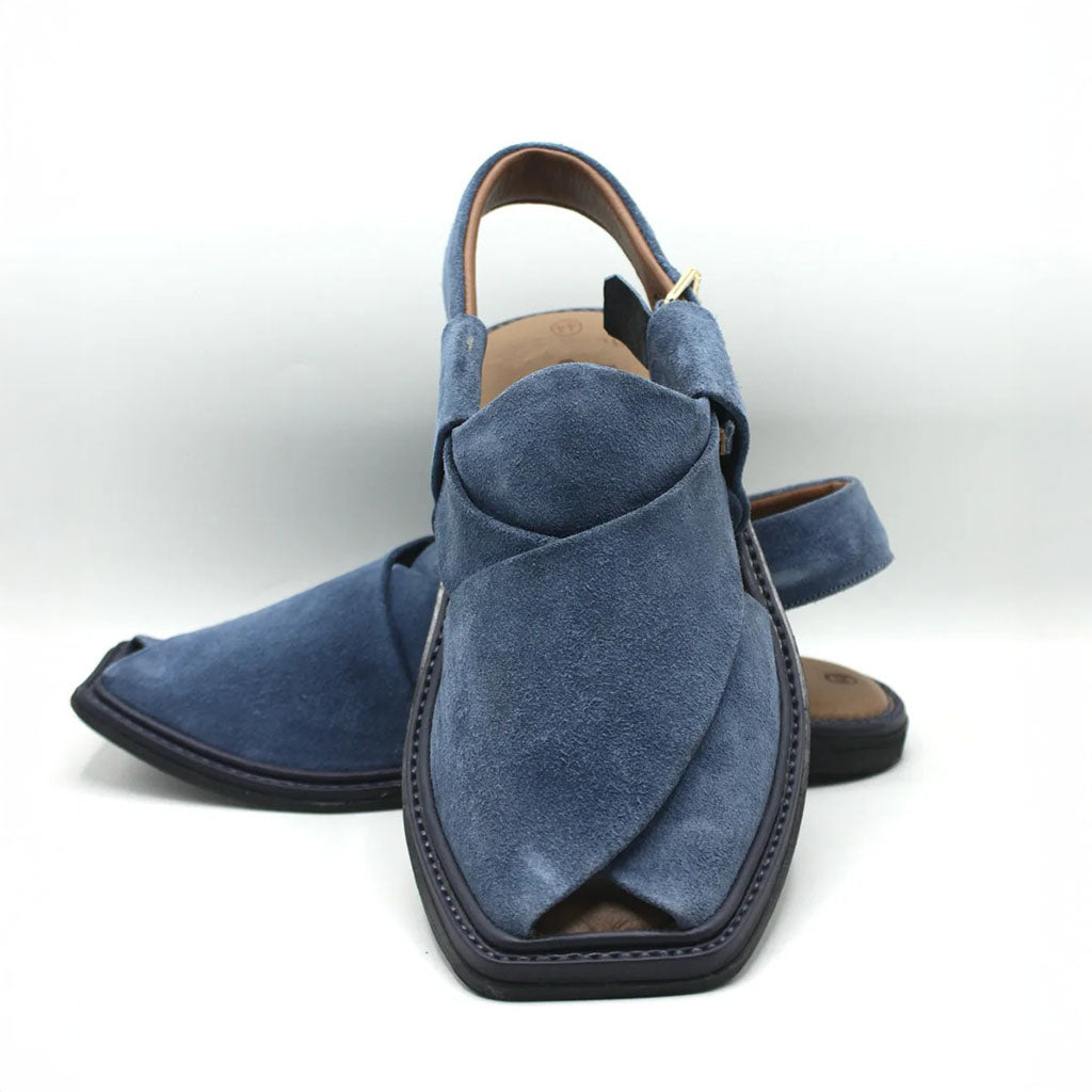 Authentic Dark Blue Suede Sabar Peshawari Chappal for Men