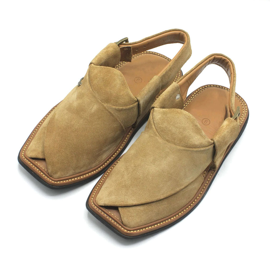 Authentic Beige Suede Sabar Peshawari Chappal for Men