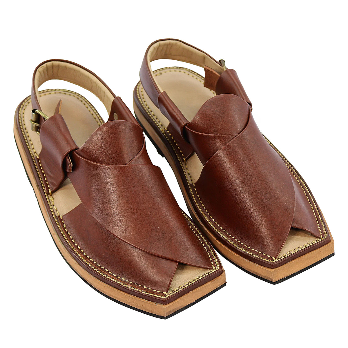 Zalmi Red Kaptan Chappal side view with adjustable strap