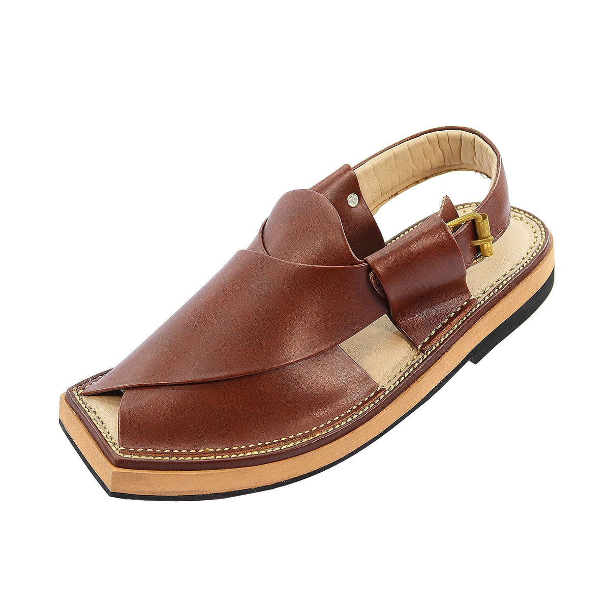 Square toe design of Red Kaptaan Peshawari Chappal