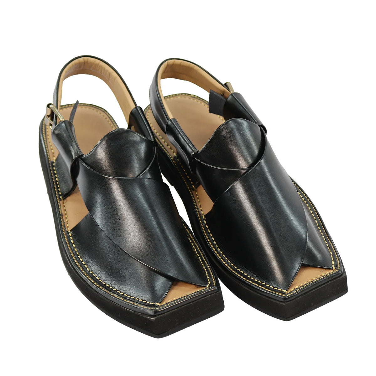 Adjustable buckle strap on Black Kaptaan Peshawari Chappal