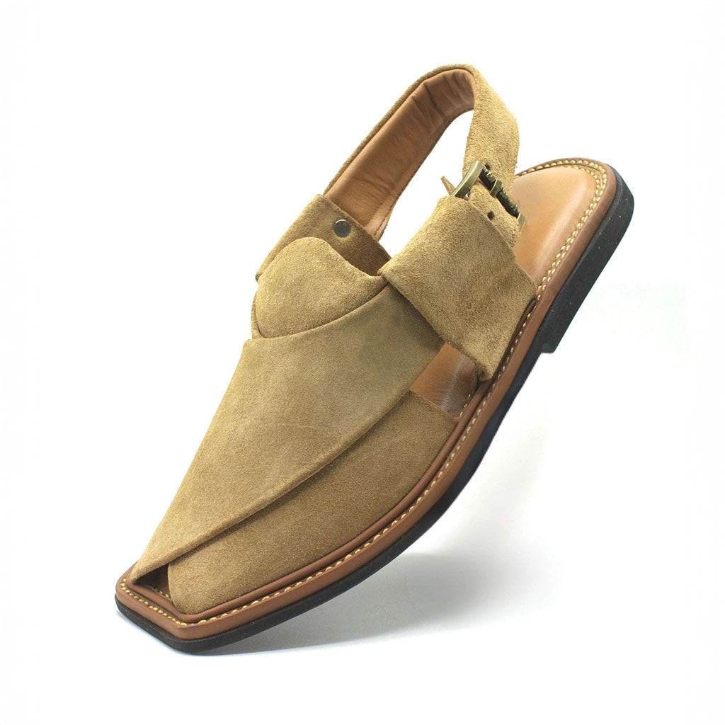 Authentic Beige Suede Sabar Peshawari Chappal for Men