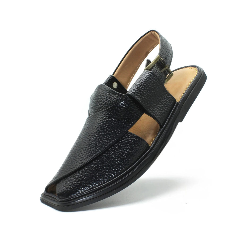 Black Granular Peshawari Chappal side view