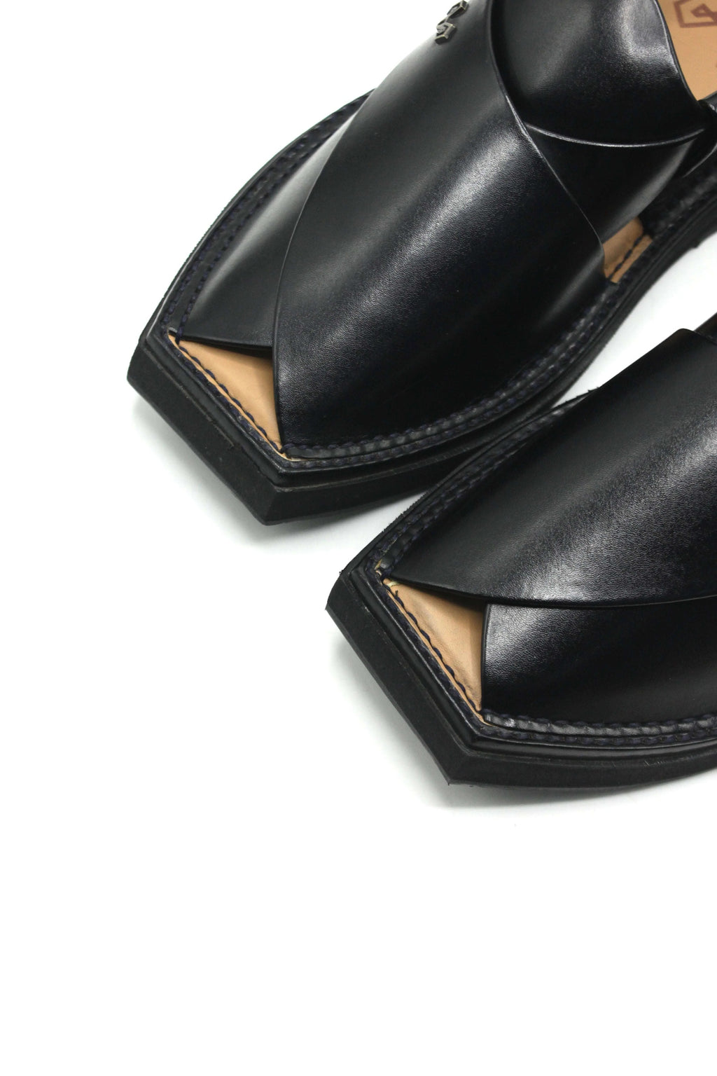 Authentic Black Kaptaan Peshawari Chappal for Men