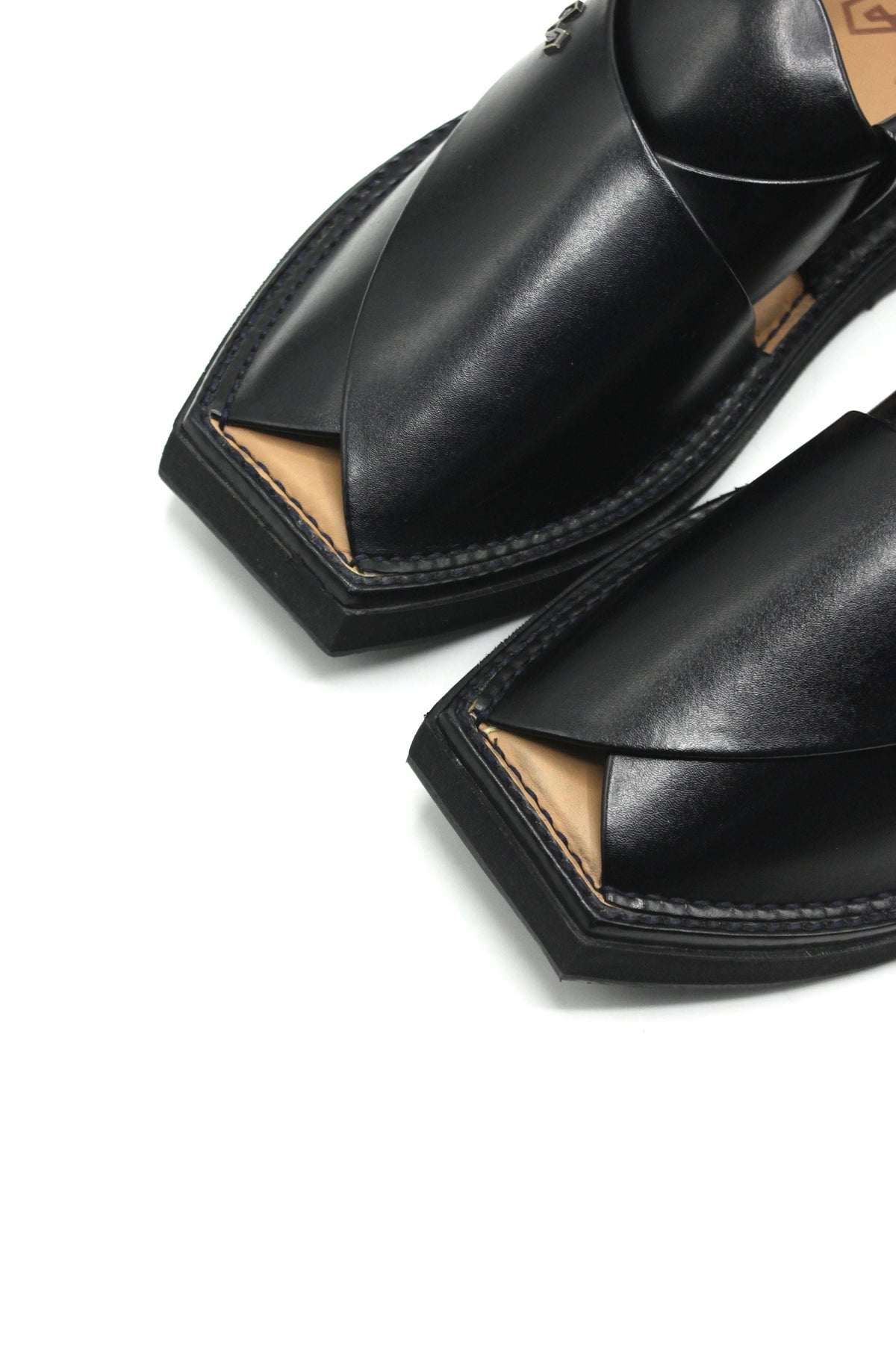 Authentic Black Kaptaan Peshawari Chappal for Men