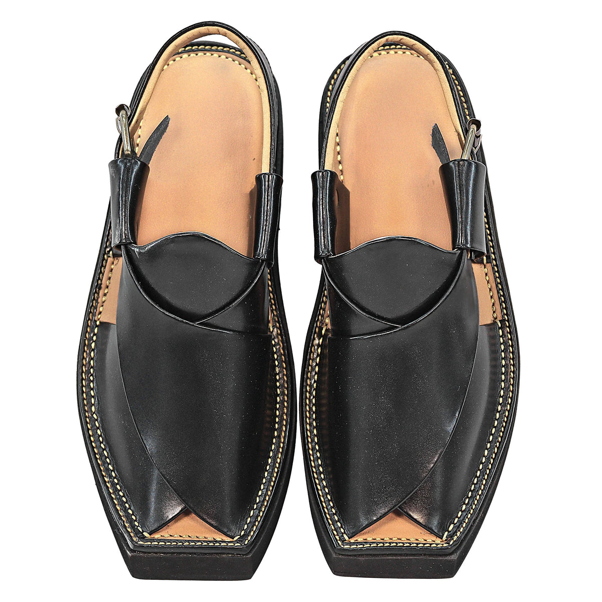 Black Kaptaan Peshawari Chappal crossover front design
