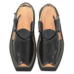 Black Kaptaan Peshawari Chappal crossover front design