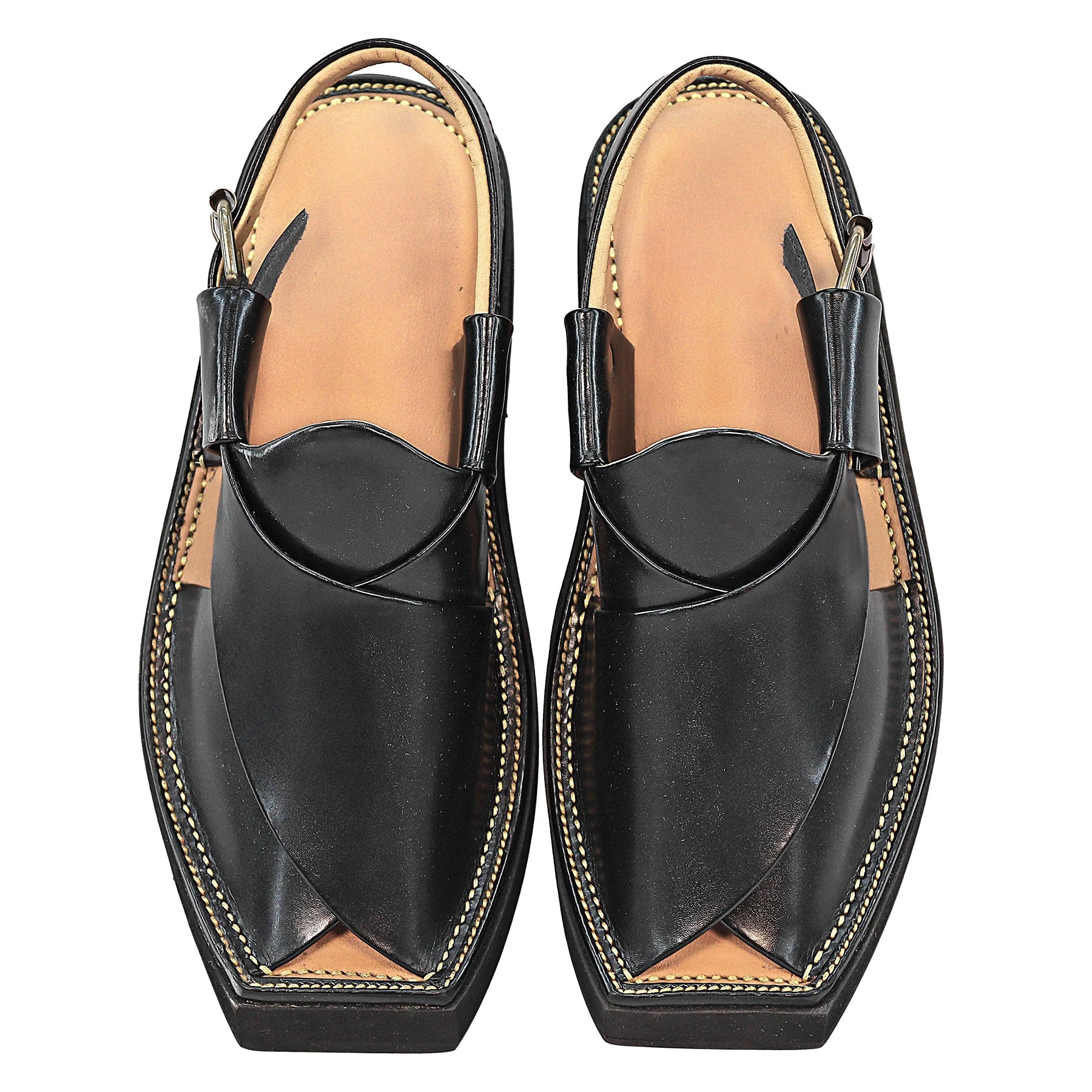 Black Kaptaan Peshawari Chappal crossover front design