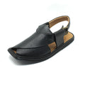 Black Granular Peshawari Chappal back strap detail