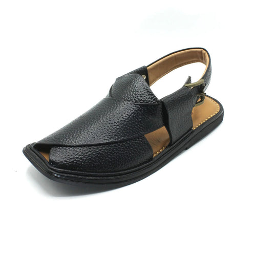 Black Granular Peshawari Chappal back strap detail