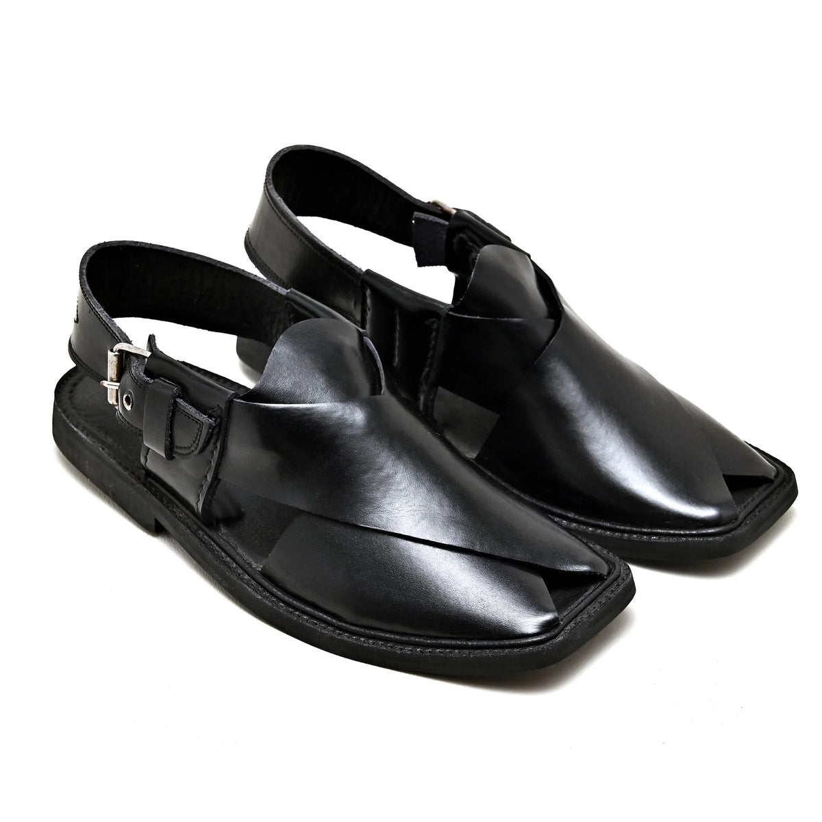 Gol T front design of Black Charsadda Chappal