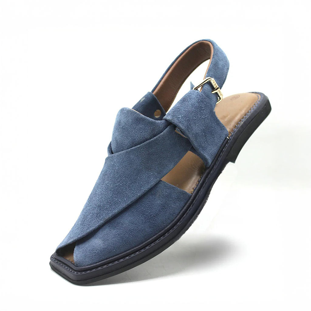 Authentic Dark Blue Suede Sabar Peshawari Chappal for Men