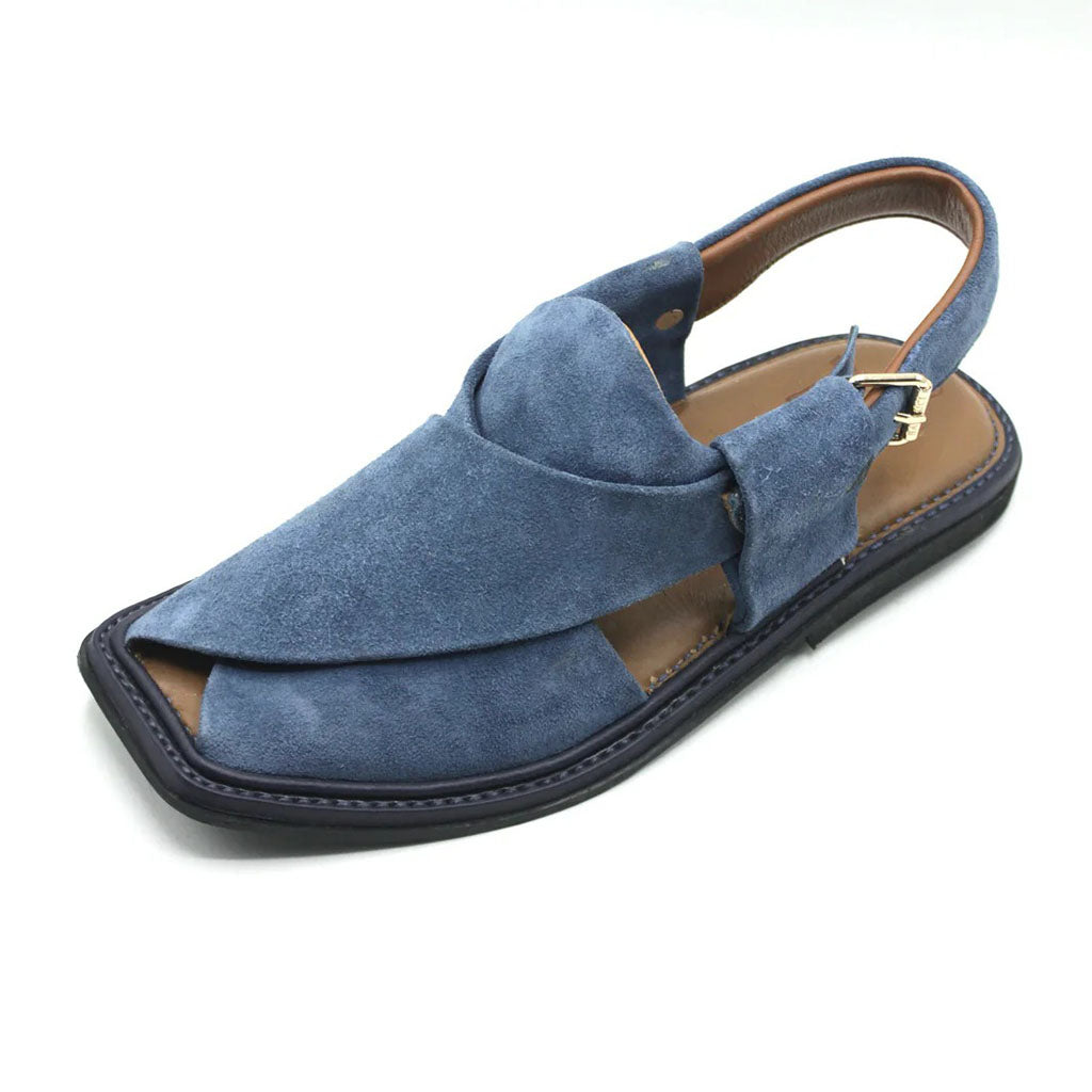 Dark Blue Suede Sabar Peshawari Chappal for men side view
