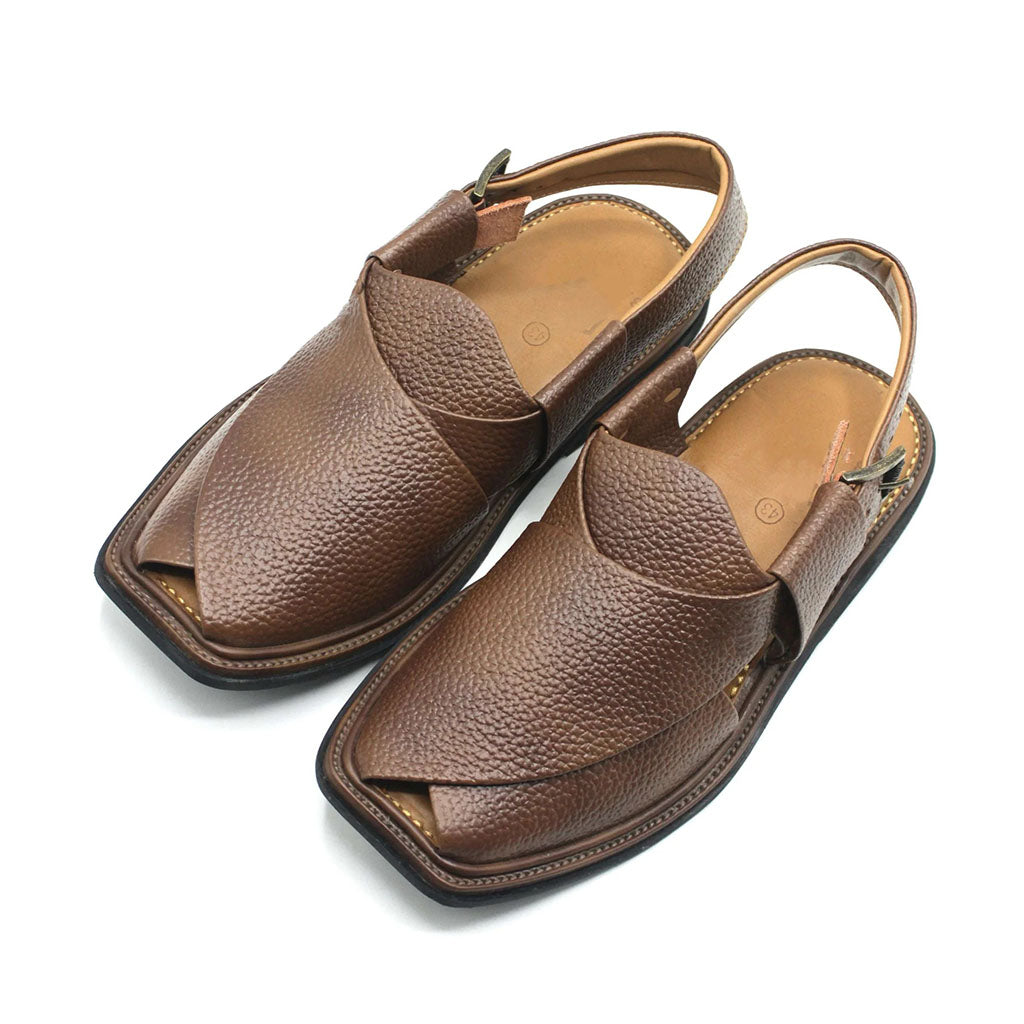 Traditional Brown Granular Peshawari Chappal for Men